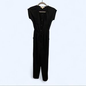 Women’s Black Cap-Sleeve Jumpsuit with Drawstring Waist